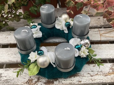 schöner Adventskranz FILZ ADV2402 - grau, petrol, weiß