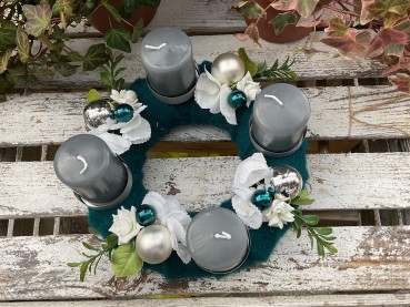 schöner Adventskranz FILZ ADV2402 - grau, petrol, weiß
