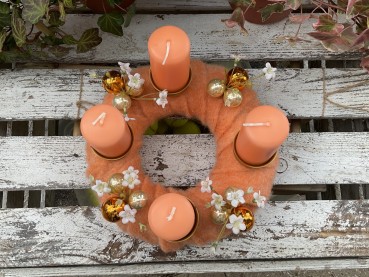 schöner FILZ Adventskranz ADV2403 - orange, aprikot, gold
