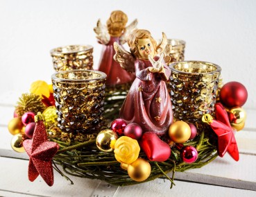 Adventskranz Engel ADV2101 - rot, gold, braun