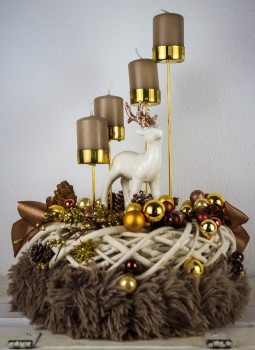 Preview: Adventskranz Hirsch ADV2202 - taupe, gold