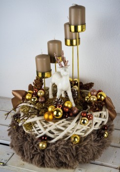 Preview: Adventskranz Hirsch ADV2202 - taupe, gold