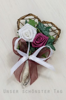 Gästeanstecker zur Hochzeit " Isabell " im 10er Set AS0010 - weiß, bordeaux