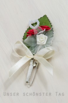 Gästeanstecker " Kim " zur Hochzeit im 10er Set AS0020 - rot, creme