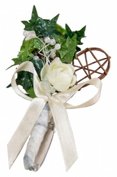 Gästeanstecker "Silke" zur Hochzeit AS0063 - creme, braun, Rebenherz - 10 Stück