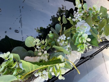 Autoschmuck Autogirlande Eukalyptus AU0035 Vintage BOHO - salbei, weiß