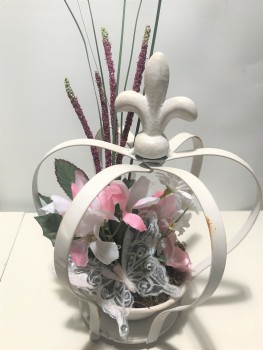 Preview: Shabby Chic Krone Lilie Frühlingsdeko mit Schmetterling FD2101 - rosa