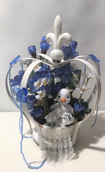 Preview: Shabby Chic Krone Lilie Frühlingsdeko mit Küken FD2102 blau