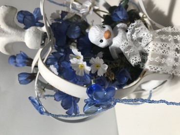 Preview: Shabby Chic Krone Lilie Frühlingsdeko mit Küken FD2102 blau