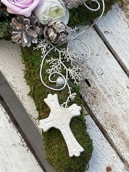 Grabschmuck, Allerheiligengesteck, Kreuz FH0009 - Moos - Rosen
