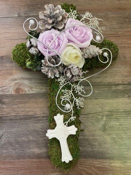 Grabschmuck, Allerheiligengesteck, Kreuz FH0009 - Moos - Rosen