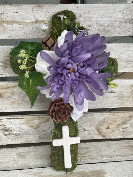 Grabschmuck, Allerheiligengesteck, Kreuz FH0011 - Moos - lila