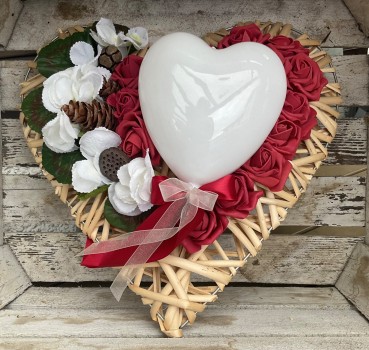Grabschmuck, Allerheiligengesteck, großes Herz FH0013 - Rosen bordeaux