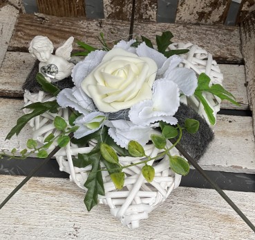Grabschmuck, Allerheiligengesteck, Herz FH0015 - Rosen schwarz weiß Engel