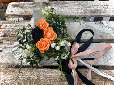 Grabschmuck, Allerheiligengesteck, Stab HERZ FH0017 - Weidenherz weiß orange