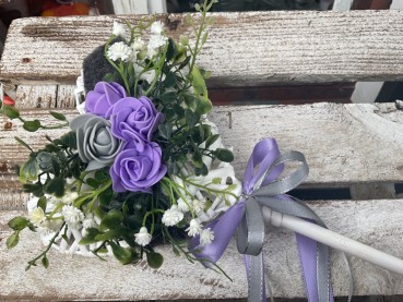 Grabschmuck, Allerheiligengesteck, Stab HERZ FH0018 - Weidenherz weiß flieder