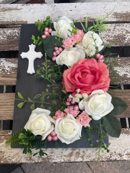 Grabschmuck, Allerheiligengesteck, Kreuz FH0025 - Schieferplatte