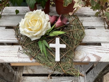 Grabschmuck, Allerheiligengesteck, Herz FH0029 - Rose - Cala - Kreuz