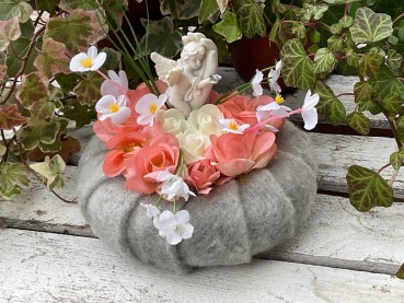 Grabschmuck, Allerheiligengesteck, Kranz FH0046 - rosa, aprikot, weiß - Engel