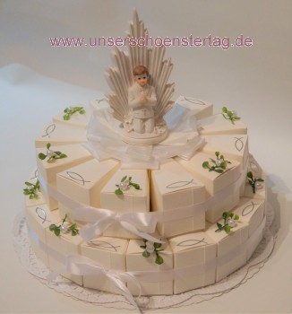 2 stöckige schöne Gastgeschenke Torte Kommunion Junge GG0009