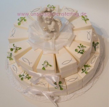 2 stöckige schöne Gastgeschenke Torte Engel Taufe Geburt Kommunion GG0043