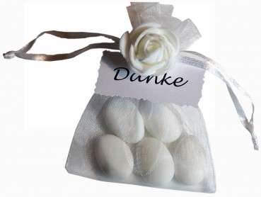 10 Gastgeschenke Mandeln Organza Hochzeit Taufe Kommunion Konfirmation GG0096 weiss