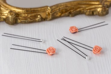 Preview: 12x Haarnadeln Rosen & weisse Perlen HS005