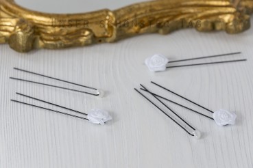 Preview: 12x Haarnadeln Rosen & weisse Perlen HS005