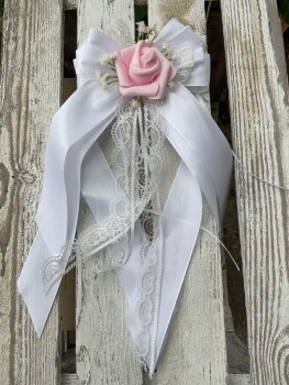 Kirchenschmuck Kirchbankschleife Stuhlschleife Hochzeit KS0024 weiss - rosa / Vintage - BOHO