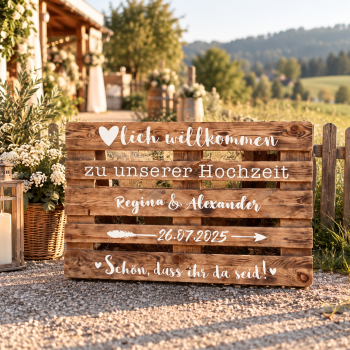 Herzlich Willkommen Palette zur Hochzeit mieten PERSONALISIERT / 20 €