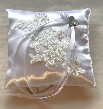 edles Ringkissen zur Hochzeit weiss, Spitze mit Strass RK0055