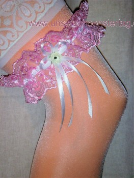 Strumpfband Hochzeit Fasching rosa weiß SB008