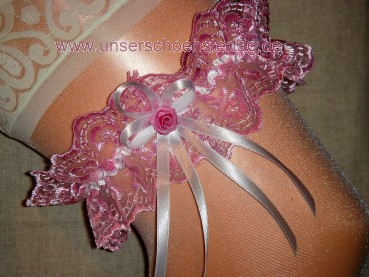 Strumpfband Hochzeit Fasching rosa weiß SB021
