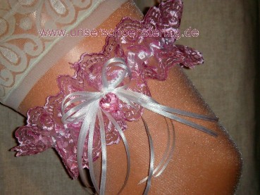 Strumpfband Hochzeit Fasching rosa weiß SB036