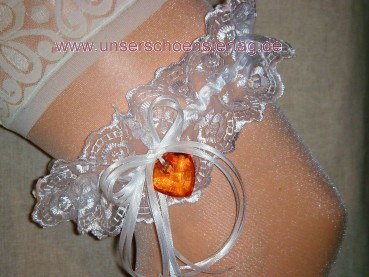 Strumpfband Hochzeit Fasching weiss orange SB037