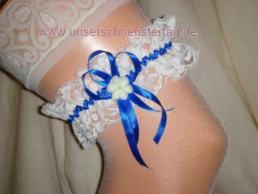 Strumpfband Hochzeit Fasching weiß blau SB047