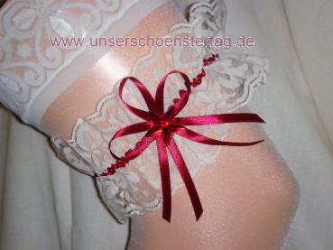 Strumpfband Hochzeit Fasching creme bordeaux SB048