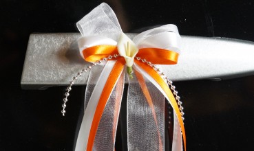 Antennenschleifen " Zoe " zur Hochzeit SCH0028 im 10er Set - weiß, orange