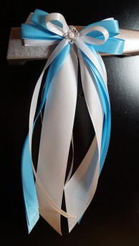 Antennenschleifen " Anna " zur Hochzeit SCH0122 im 10er Set - weiß, türkis