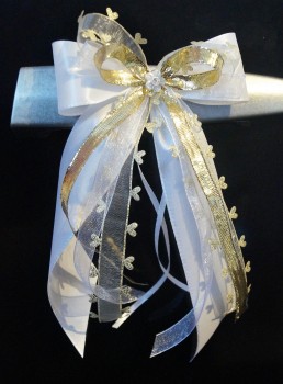 Antennenschleifen zur Hochzeit " HEART " SCH0148 im 10er Set - gold, weiß