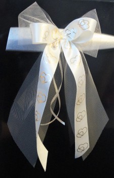 Antennenschleifen " Patricia " zur Hochzeit SCH0151 im 10er Set - creme Tüll