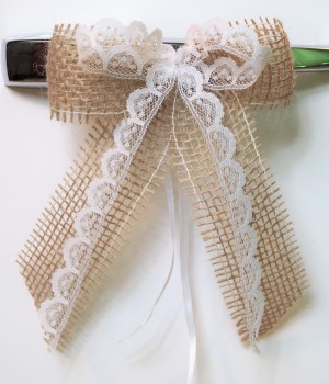Antennenschleifen " Claire " zur Hochzeit SCH0146 im 10er Set vintage, shabby, Spitze, Jute, Landhaus