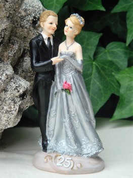 Tortenfigur Tortenaufsatz zur Silberhochzeit Brautpaar 15 cm TA0084