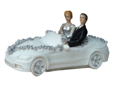 Tortenfigur Tortenaufsatz zur Silberhochzeit Brautpaar Auto 16 cm x 9 cm TA0097