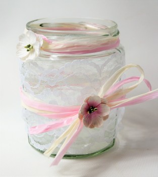 Preview: SONDERANGEBOT ** 5 x Windlicht Hochzeit Tischdeko Vintage Spitze TD0071