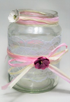 Preview: SONDERANGEBOT ** 5 x Windlicht Hochzeit Tischdeko Vintage Spitze TD0071