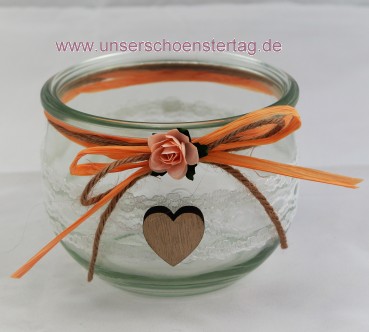 2 x Windlicht Vase Hochzeit Tischdeko Herz Spitze Vintage Taufe Kommunion Kerzenhalter TD0080 aprikot