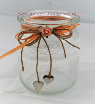 2 x Windlicht Vase Hochzeit Tischdeko Herz Spitze Vintage Taufe Kommunion Kerzenhalter TD0080 aprikot