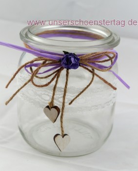 2 x Windlicht Vase Hochzeit Tischdeko Herz Spitze Vintage Taufe Kommunion Kerzenhalter TD0081 flieder