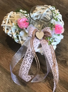 schöne Hochzeitsdeko Vintage Windlicht Herz TD0098 - rosa